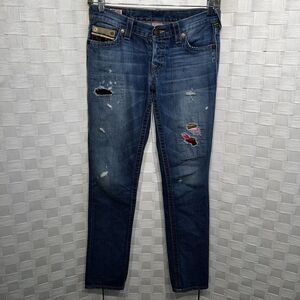 True Religion Womens Y2k Vintage Brianna Patchwork Aztec Button Fly Jean Size 26
